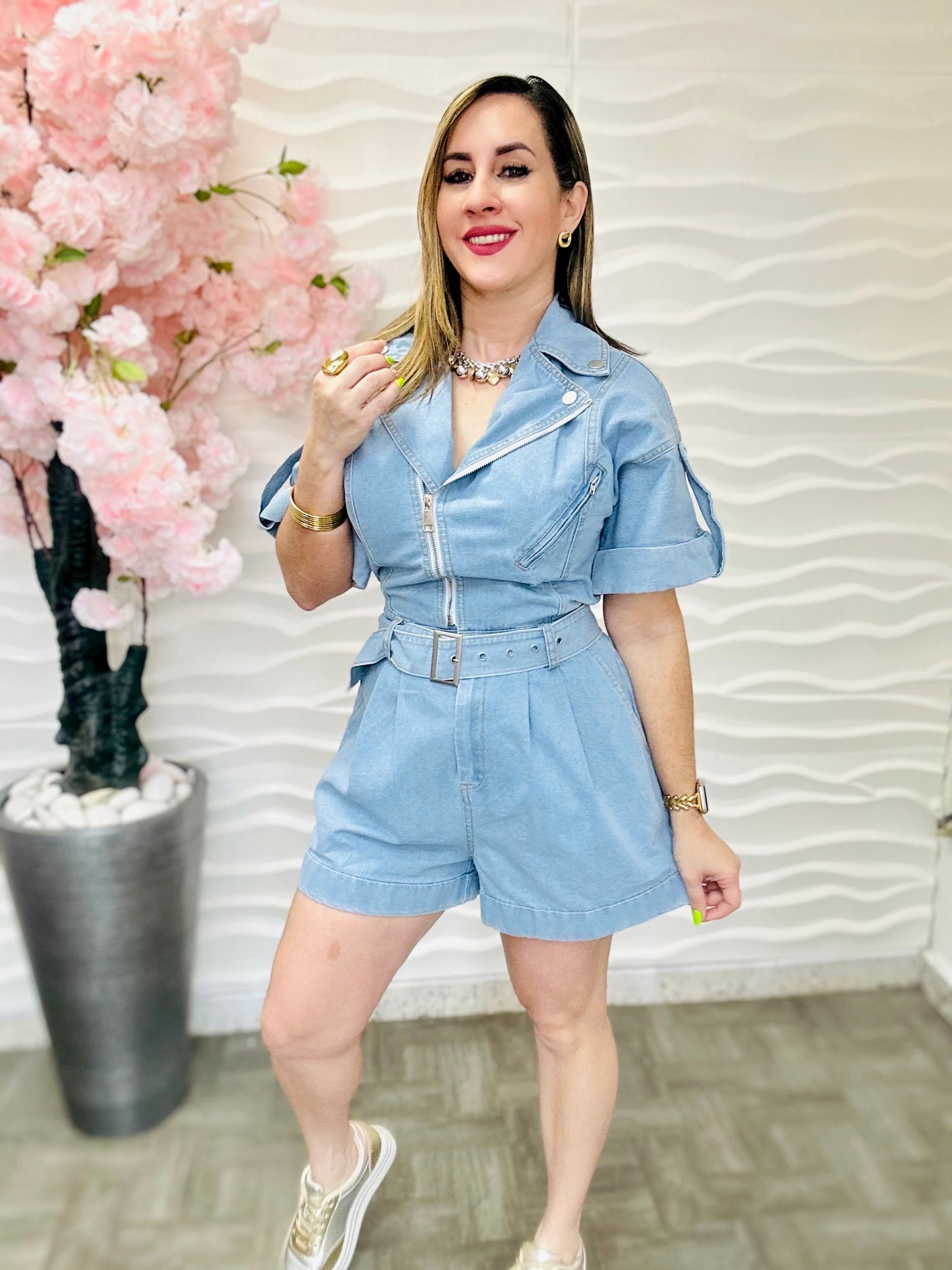 Chaira denim romper