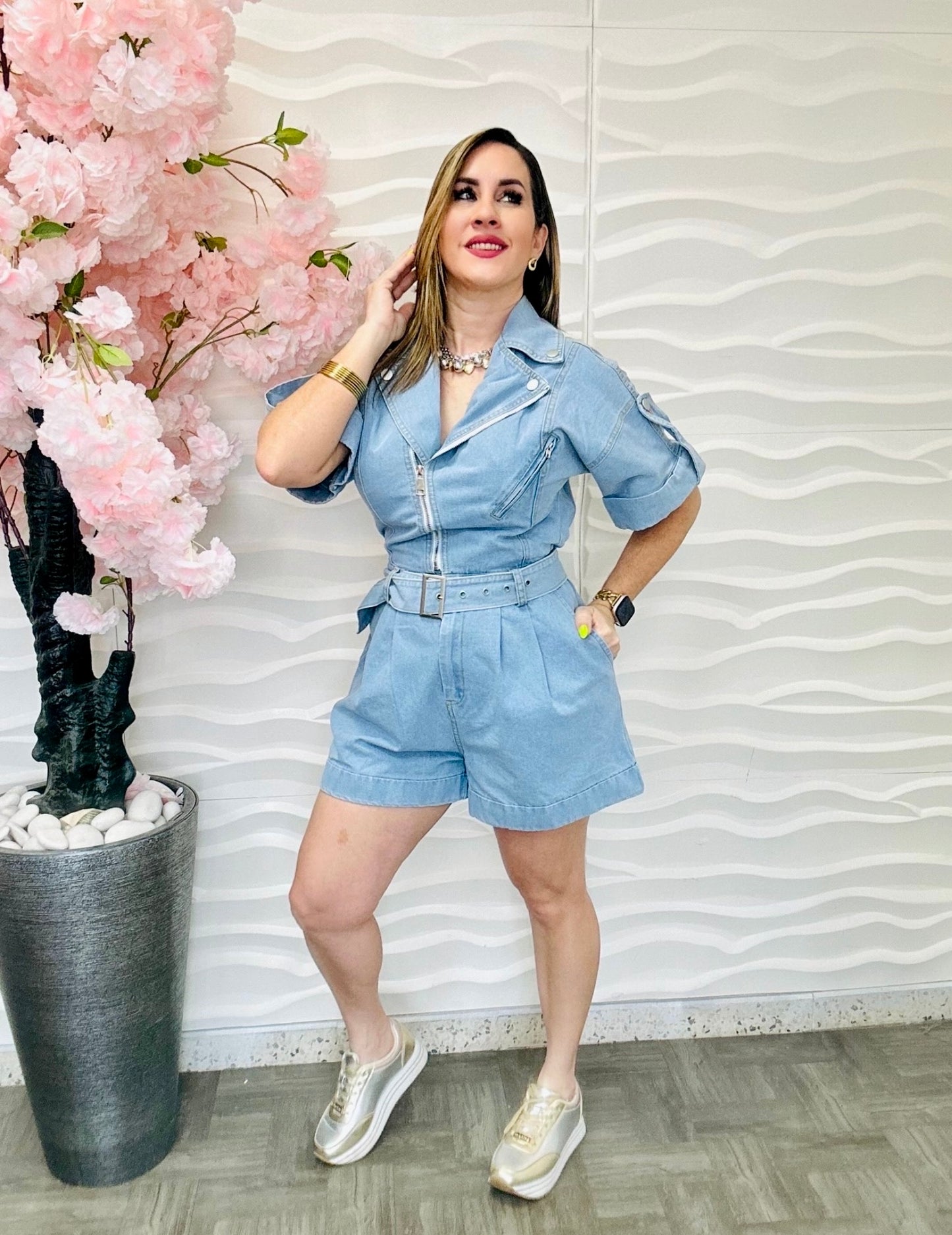 Chaira denim romper